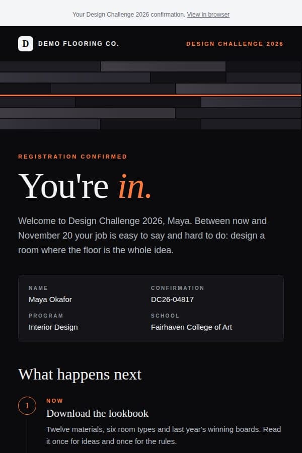 Competition confirmation preview