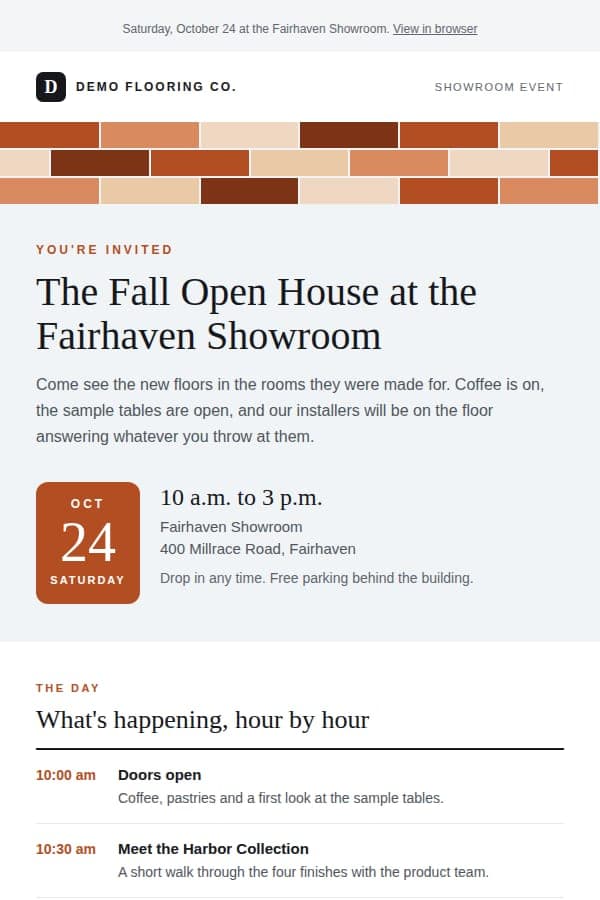 Showroom event invitation preview